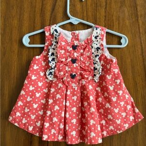 Disney Coral Pink & White Mickey Mouse Ruffle Toddler Dress